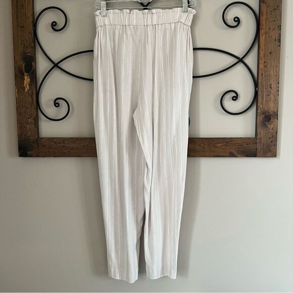 Candies Y2k 00's Paper Bag Belted Tie Waist Pants Tan Ivory Stripe Size Small - Picture 4 of 14